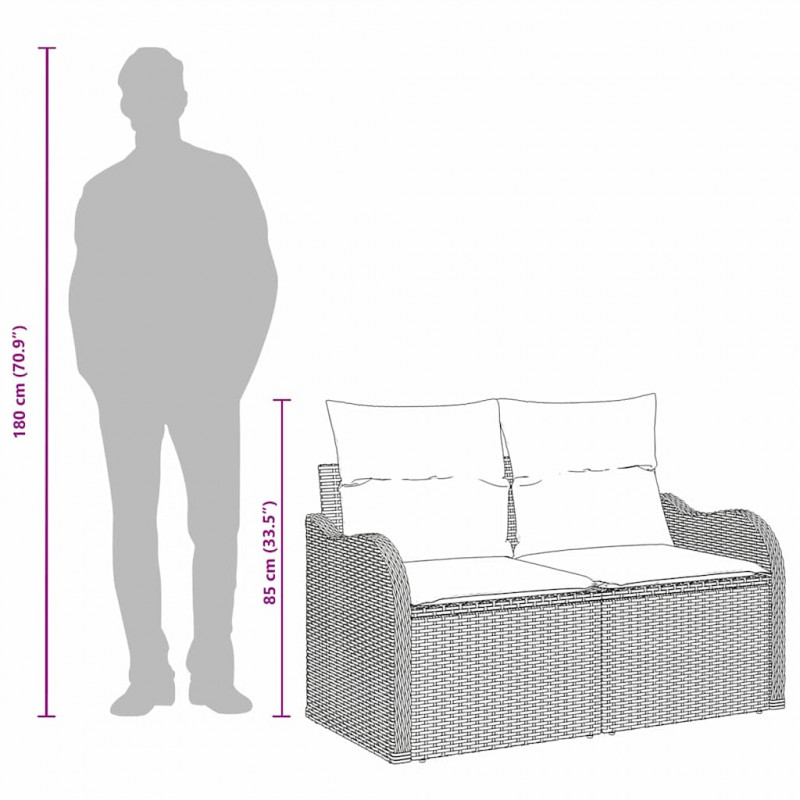 Sofa Ogrodowa z poduszką Czarny 121 x 62 x 69cm polirattan