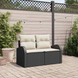 Sofa Ogrodowa z poduszką Czarny 124 x 62 x 69 cm polirattan