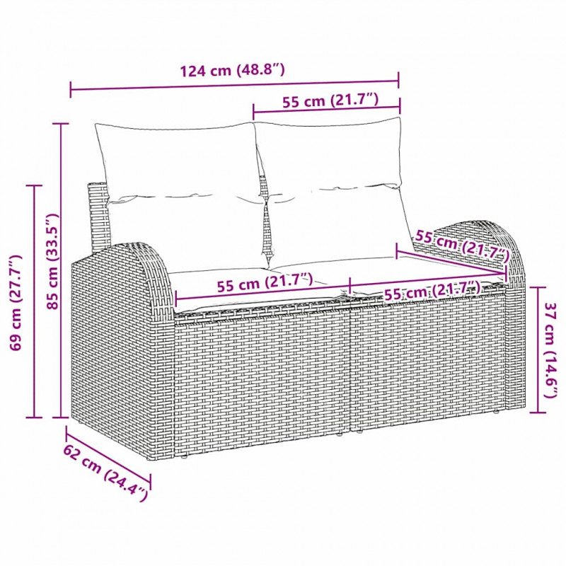 Sofa Ogrodowa z poduszką Czarny 124 x 62 x 69 cm polirattan