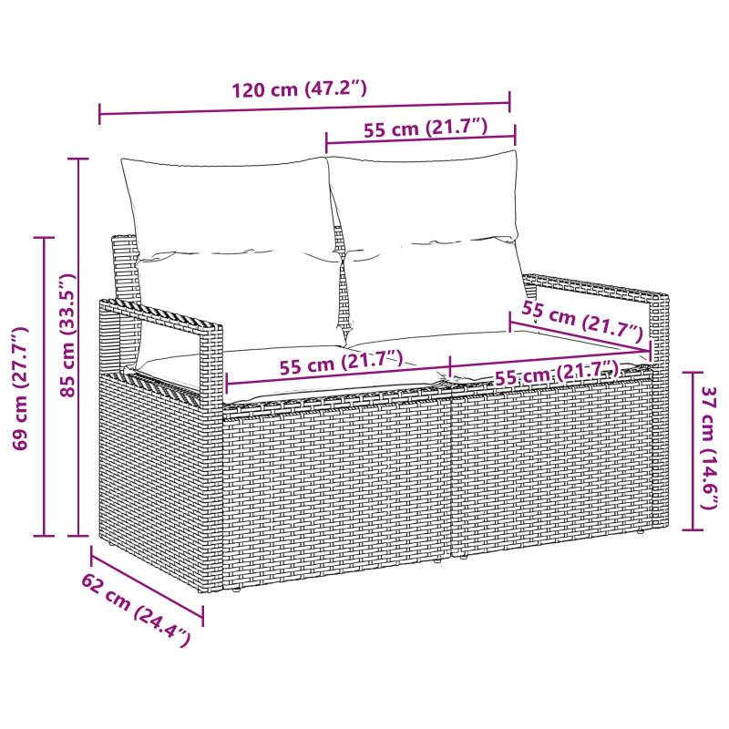 Sofa Ogrodowa z poduszką 120 x 62 x 69 cm polirattan