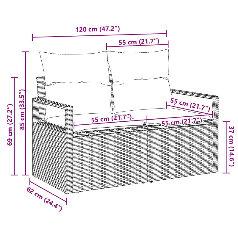 Sofa Ogrodowa z poduszką 120 x 62 x 69 cm polirattan