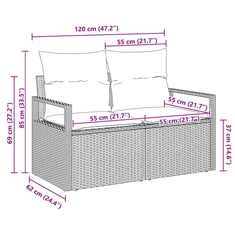 Sofa Ogrodowa z poduszką 120 x 62 x 69 cm polirattan