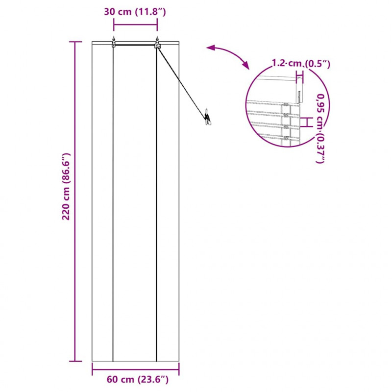 Roleta z zasłonami Brązowy 60 x 220 cm Bambus
