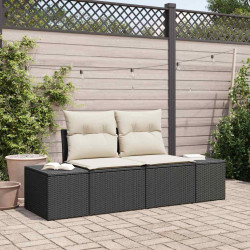 Sofa Ogrodowa z poduszką Czarny 184 x 62 x 69 cm polirattan