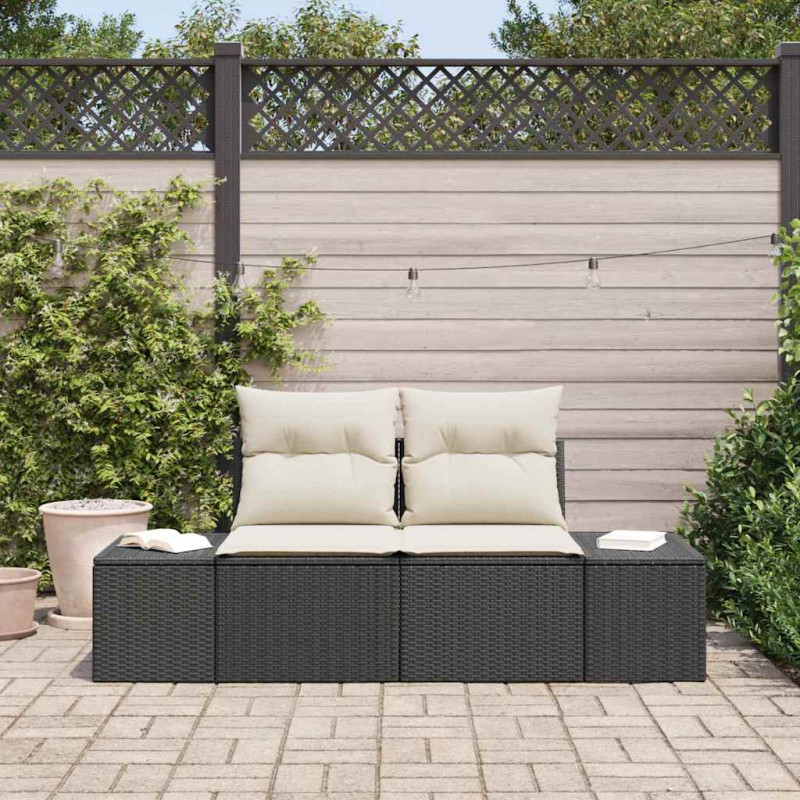 Sofa Ogrodowa z poduszką Czarny 184 x 62 x 69 cm polirattan