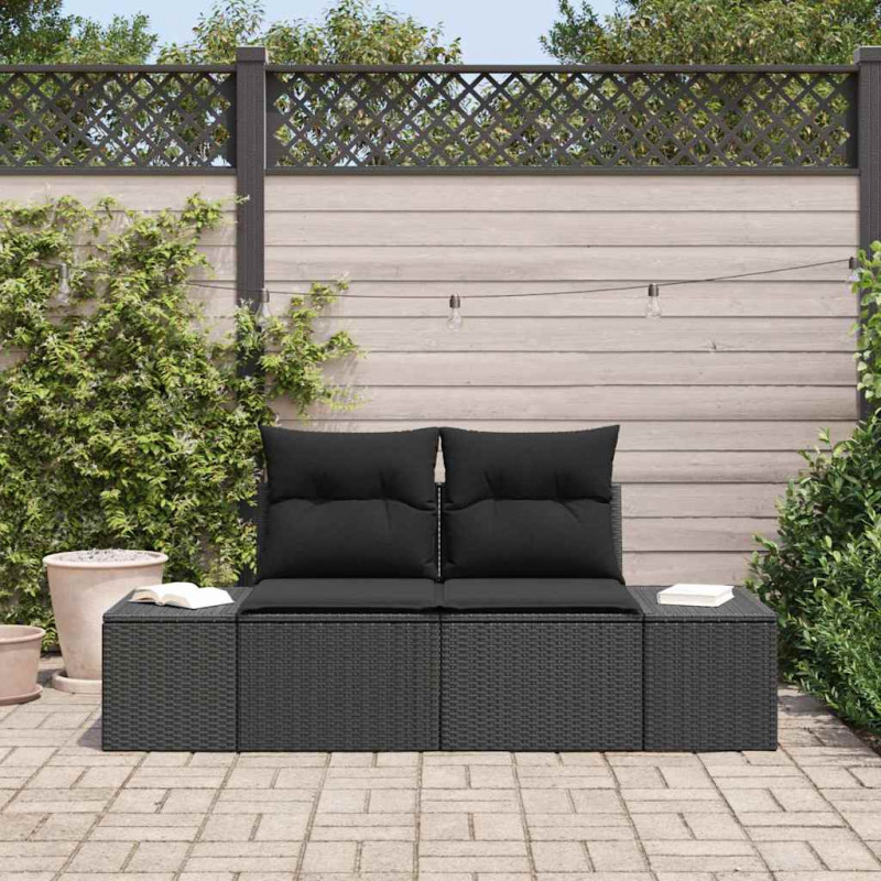 Sofa Ogrodowa z poduszką Czarny 184 x 62 x 69 cm polirattan