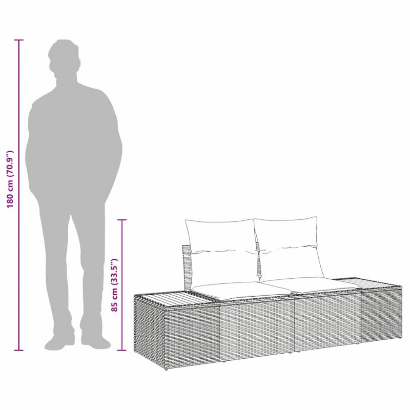 Sofa Ogrodowa Czarny 184 x 62 x 85cm polirattan