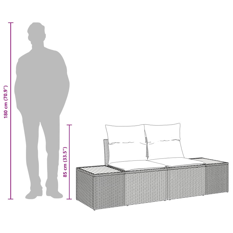 Sofa Ogrodowa Szary 184 x 62 x 85cm polirattan