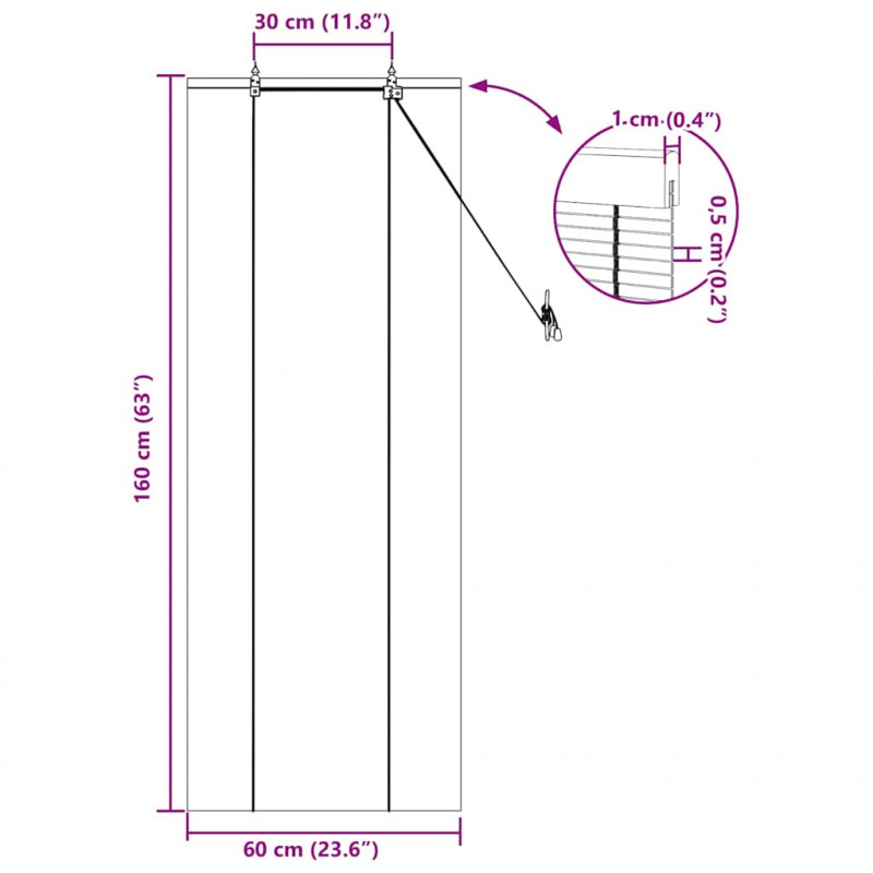 Roleta z zasłonami Żółty 60 x 160 cm Bambus