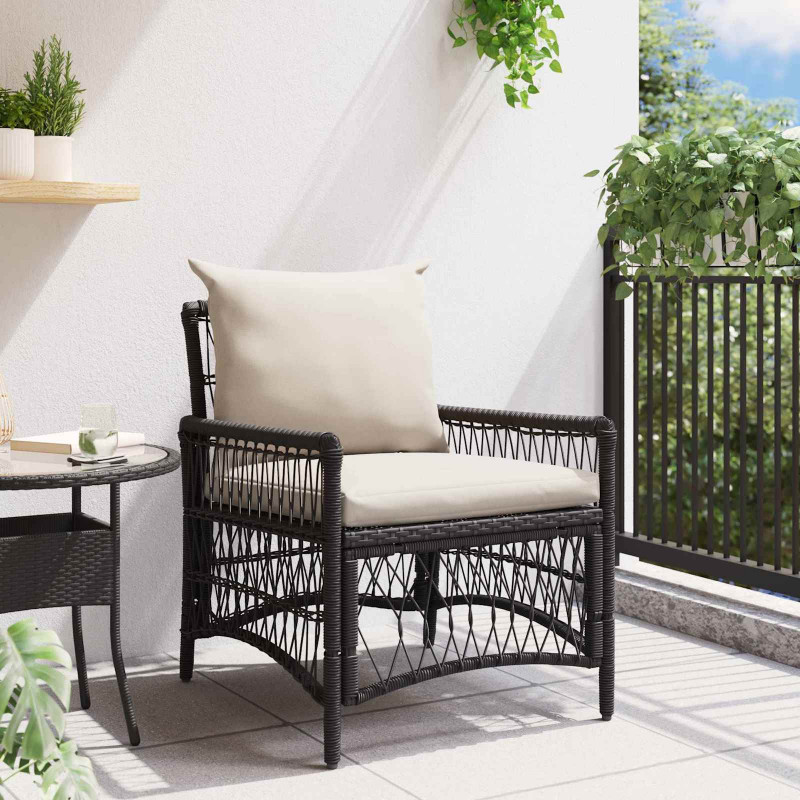 Krzesło Ogrodowe z poduszką Czarny 73 x 61 x 77 cm polirattan