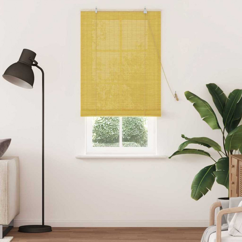 Roleta z zasłonami Żółty 90 x 220 cm Bambus