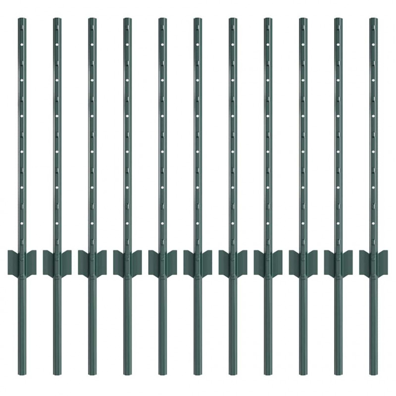 Słupek ogrodzeniowy. 11 pcs Zielony 100 cm Stal