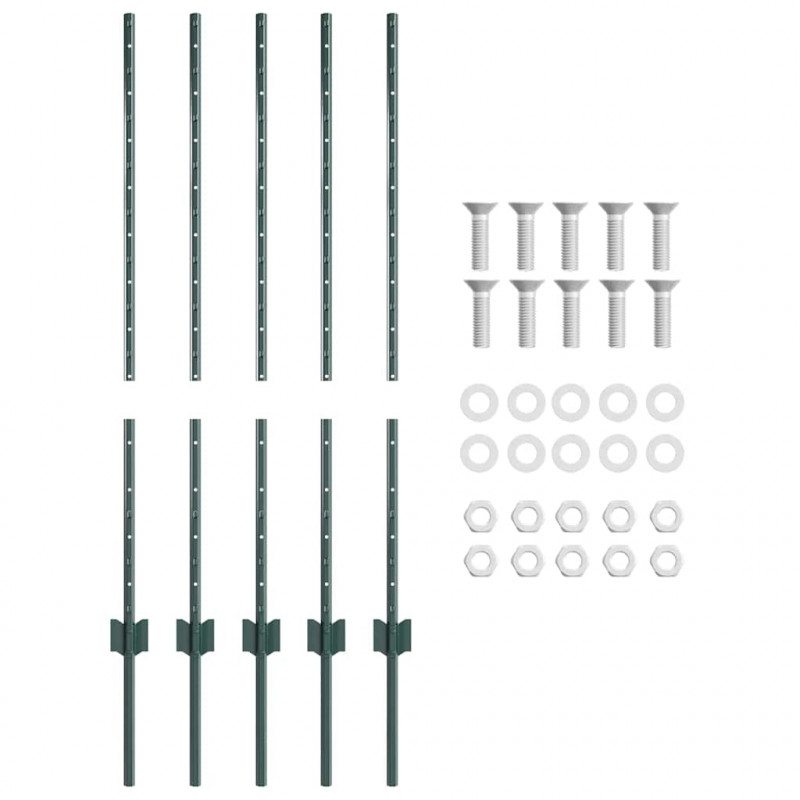 Słupek ogrodzeniowy. 5 pcs Zielony 140 cm Stal