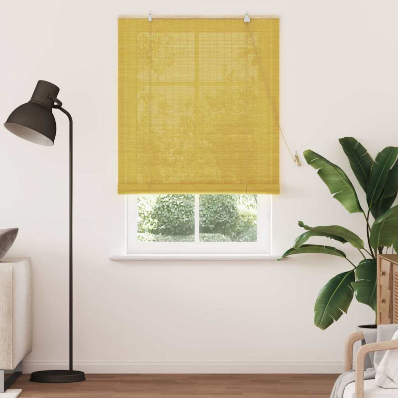Roleta z zasłonami Żółty 100 x 220 cm Bambus