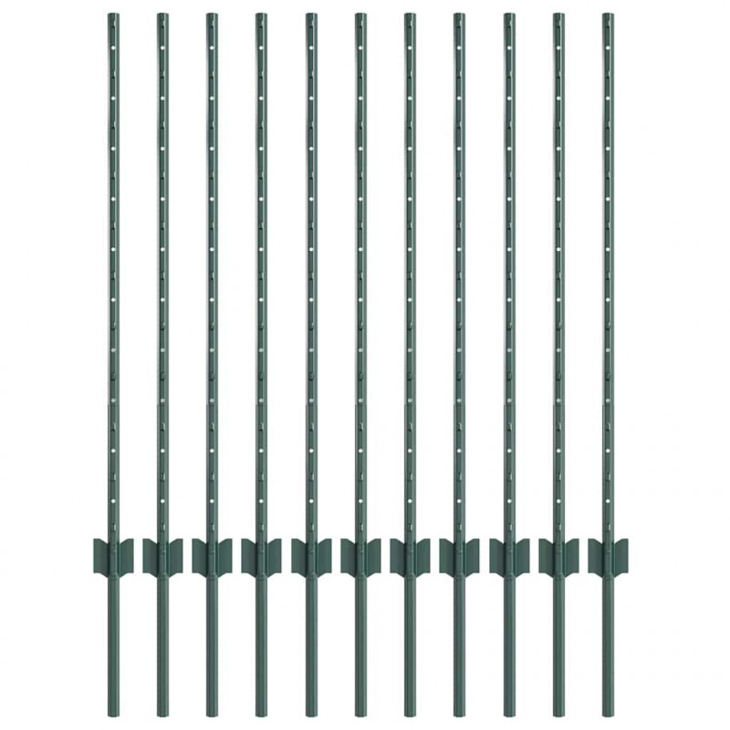Słupek ogrodzeniowy. 11 pcs Zielony 100 cm Stal