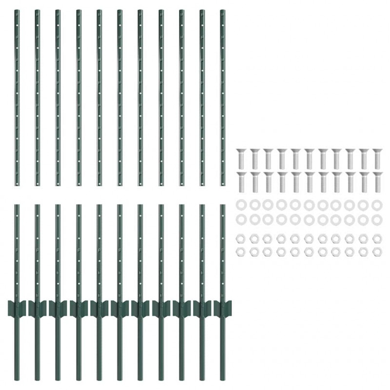 Słupek ogrodzeniowy. 11 pcs Zielony 100 cm Stal