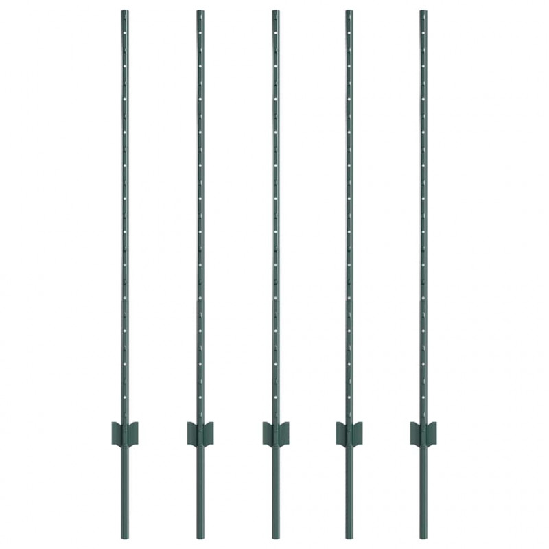Słupek ogrodzeniowy. 5 pcs Zielony 120 cm Stal