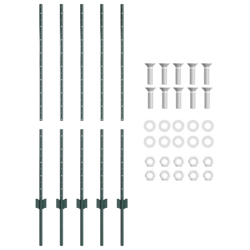 Słupek ogrodzeniowy. 5 pcs Zielony 120 cm Stal