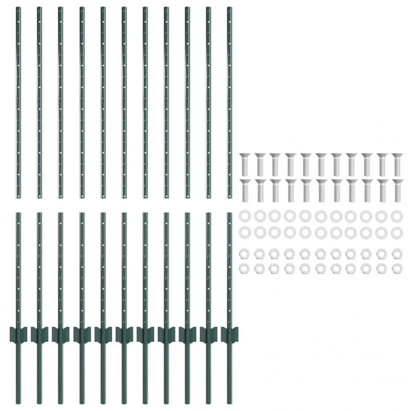 Słupek ogrodzeniowy. 11 pcs Zielony 120 cm Stal