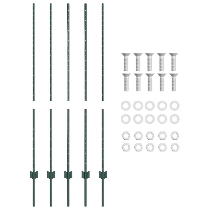 Słupek ogrodzeniowy. 5 pcs Zielony 140 cm Stal