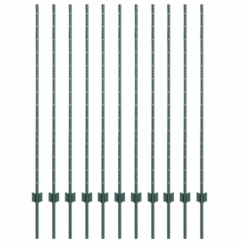 Słupek ogrodzeniowy. 11 pcs Zielony 140 cm Stal