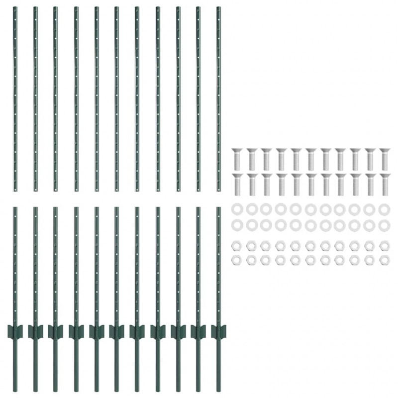 Słupek ogrodzeniowy. 11 pcs Zielony 140 cm Stal
