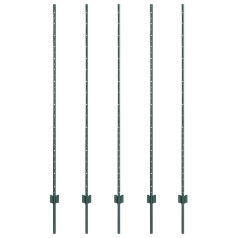 Słupek ogrodzeniowy. 5 pcs Zielony 150 cm Stal
