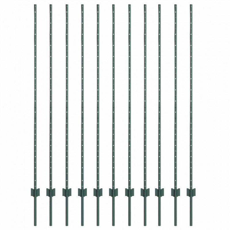 Słupek ogrodzeniowy. 11 pcs Zielony 150 cm Stal