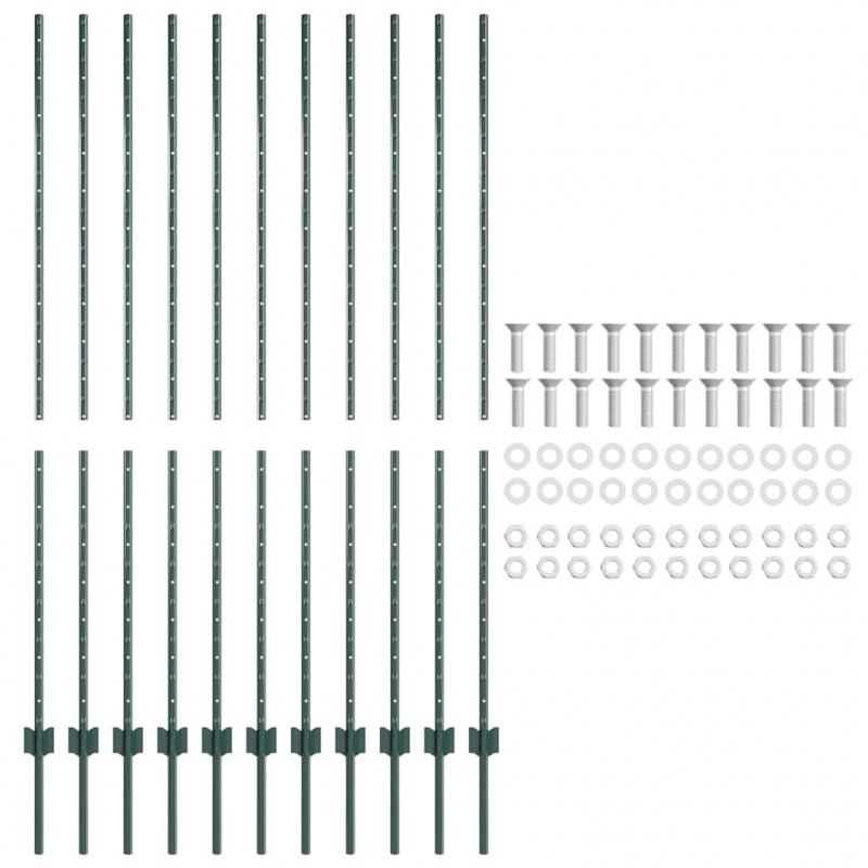 Słupek ogrodzeniowy. 11 pcs Zielony 150 cm Stal