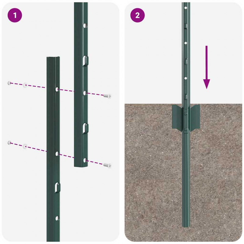 Słupek ogrodzeniowy. 11 pcs Zielony 150 cm Stal