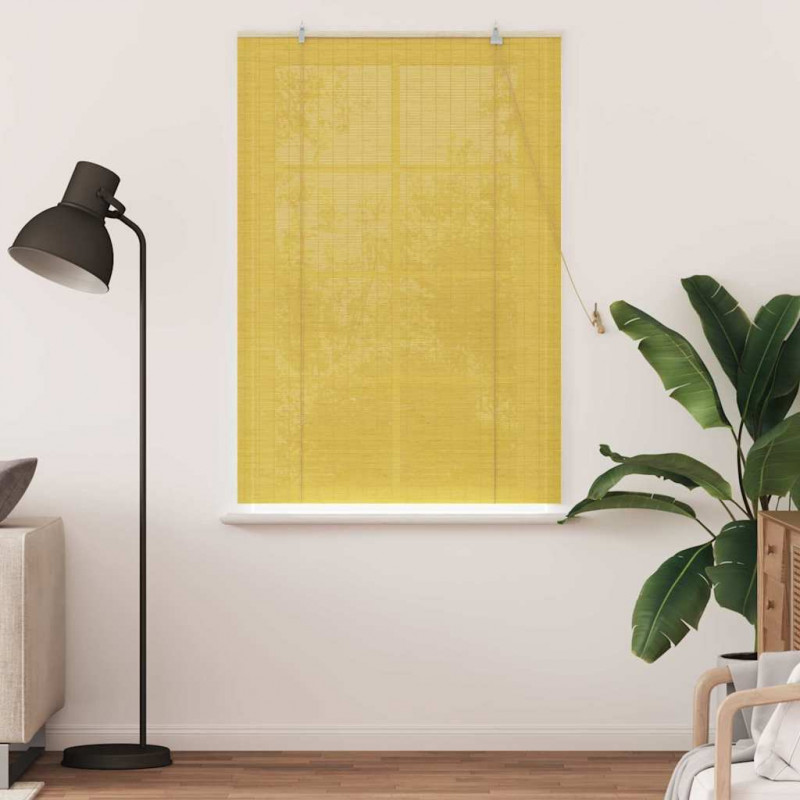 Roleta z zasłonami Żółty 120 x 160 cm Bambus