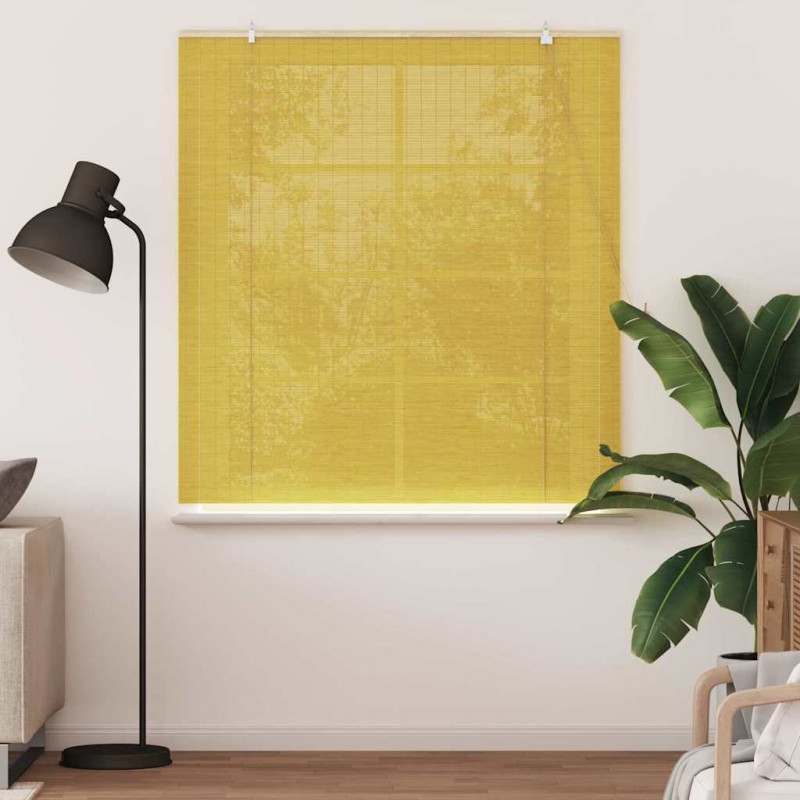 Roleta z zasłonami Żółty 140 x 160 cm Bambus