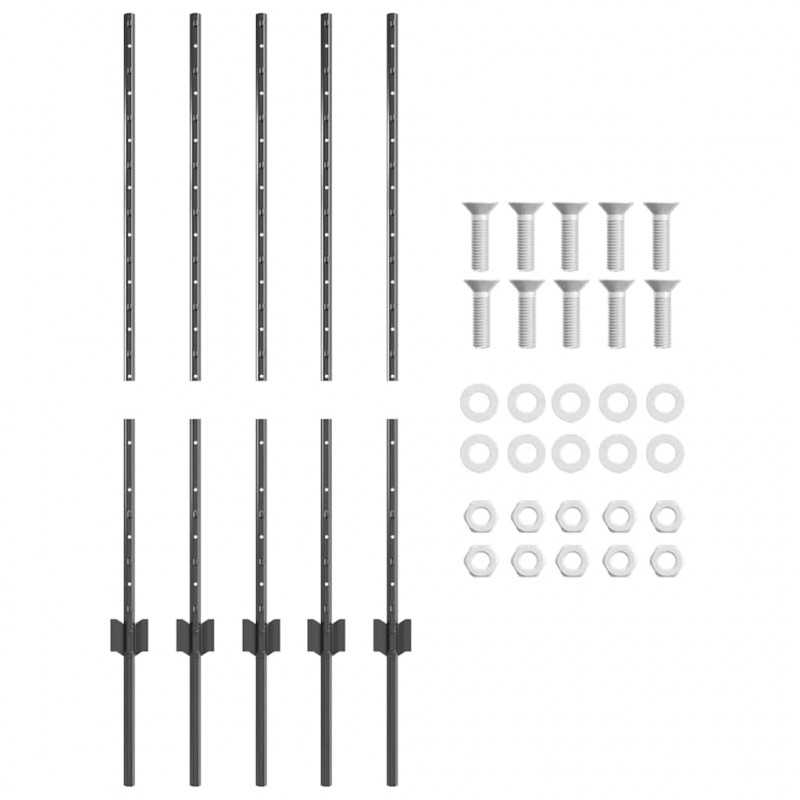 Słupek ogrodzeniowy. 5 pcs Szary 100 cm Stal