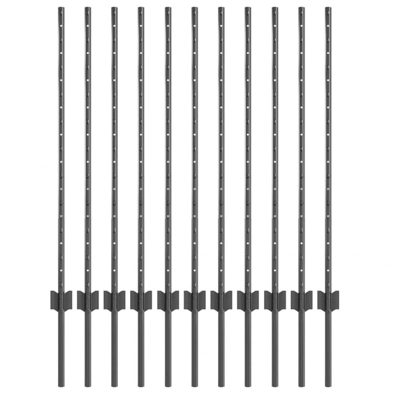 Słupek ogrodzeniowy. 11 pcs Szary 100 cm Stal