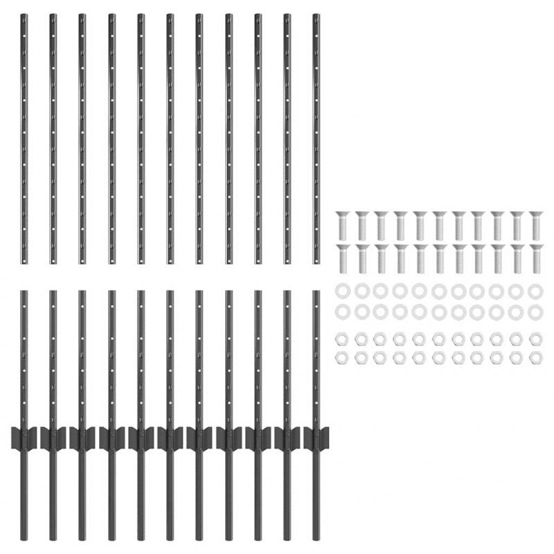 Słupek ogrodzeniowy. 11 pcs Szary 100 cm Stal