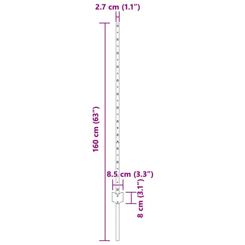 Słupek ogrodzeniowy. 5 pcs Szary 120 cm Stal