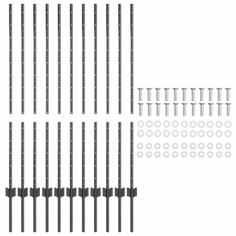 Słupek ogrodzeniowy. 11 pcs Szary 120 cm Stal