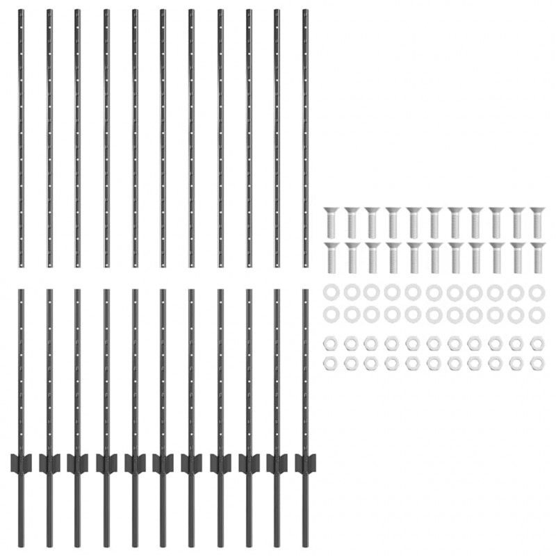 Słupek ogrodzeniowy. 11 pcs Szary 140 cm Stal