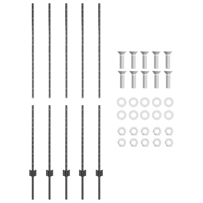 Słupek ogrodzeniowy. 5 pcs Szary 150 cm Stal