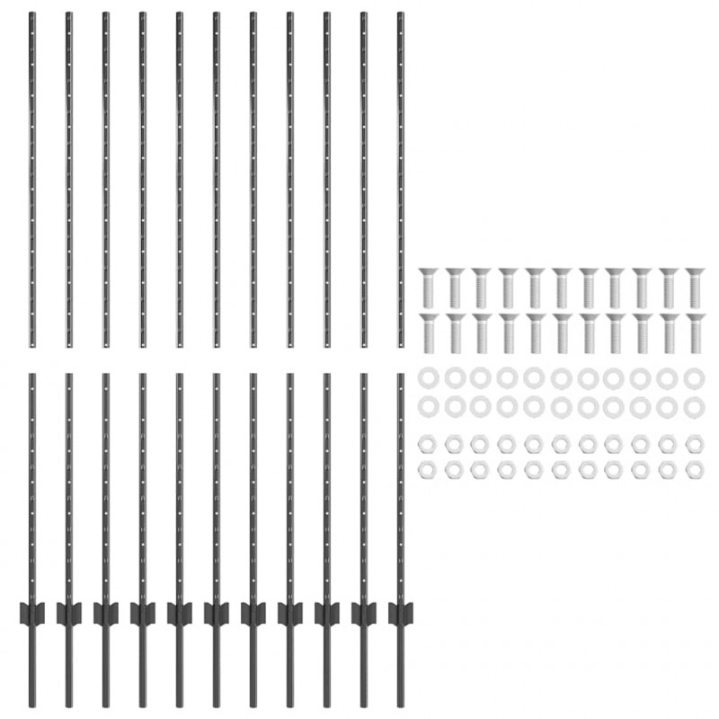 Słupek ogrodzeniowy. 11 pcs Szary 160 cm Stal