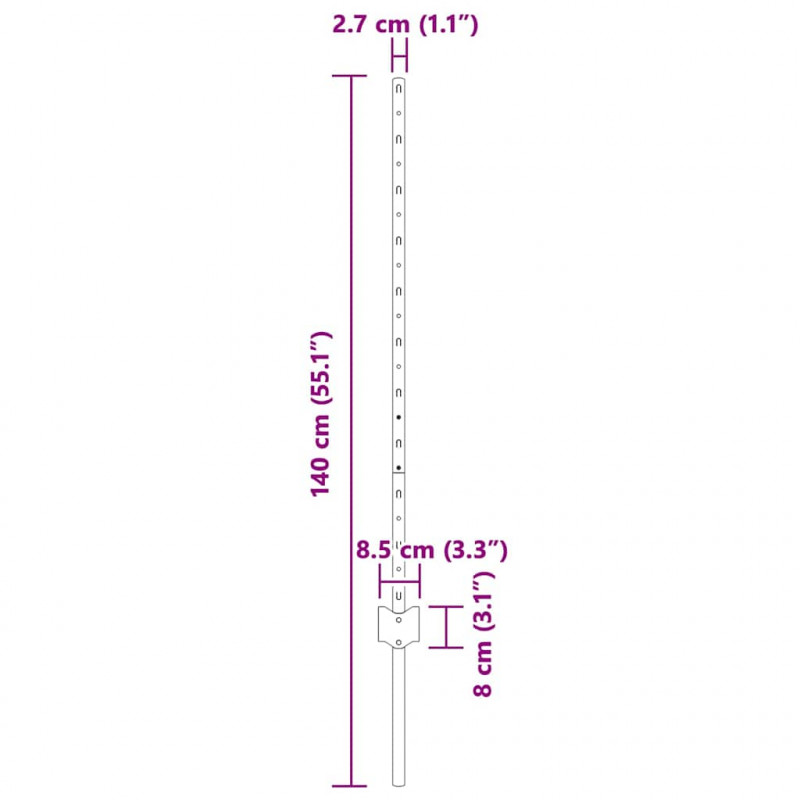 Słupek ogrodzeniowy. 5 pcs Srebrny 100 cm Stal