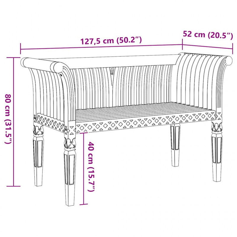 ławka Brązowy 127,5 x 52 x 80 cm Lite drewno tekowe