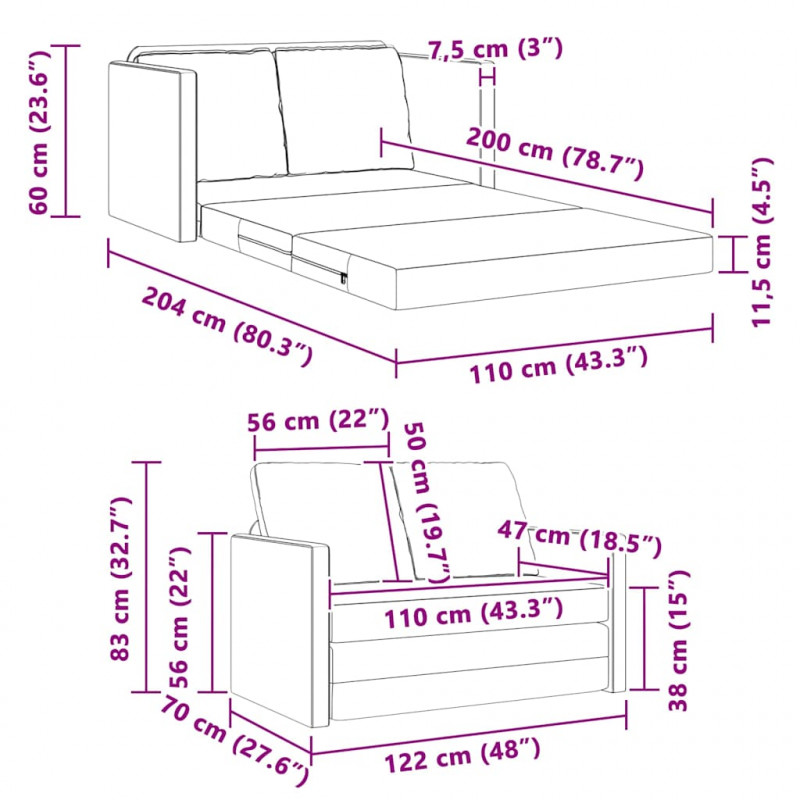 Sofa Bed 122cm Kremowy Aksamit