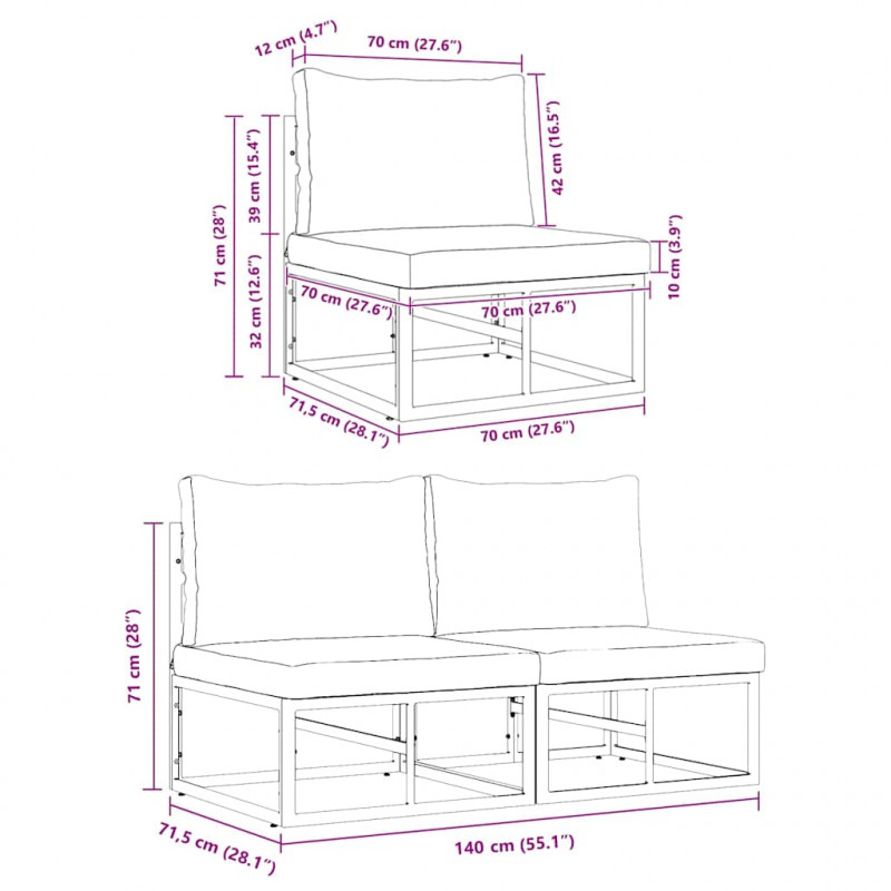 Meble Ogrodowe 2 Sztuka Czarny i antracyt 70 x 71,5 x 71 cm
