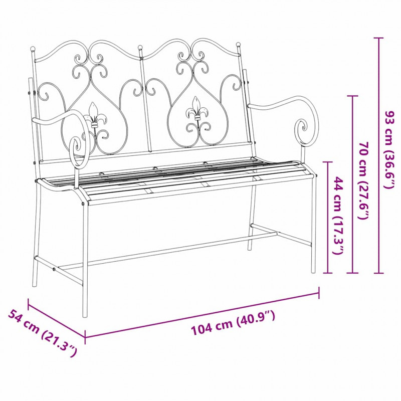 Ławka ogrodowa Antyczna biel 104 x 54 x 93 cm Stal