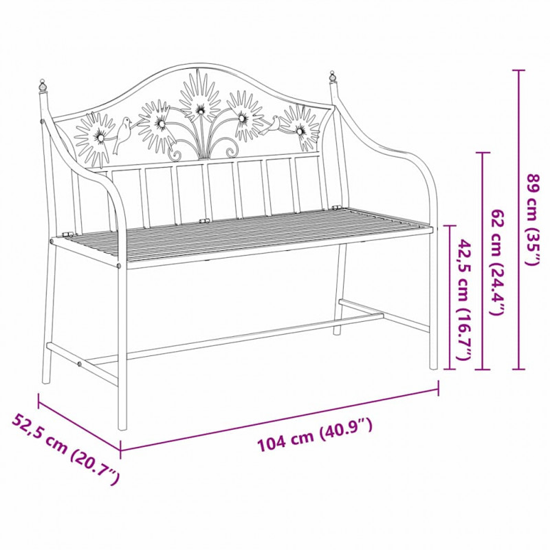 Ławka ogrodowa Antyczna biel 104 x 52,5 x 89 cm Stal