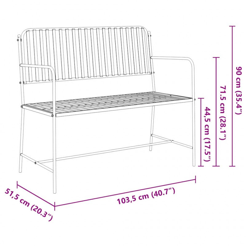 Ławka ogrodowa Czarny 103,5 x 51,5 x 90 cm Stal