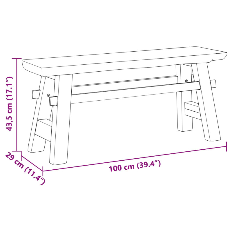 ławka Naturalny 100 x 29 x 43,5 cm Lite drewno teakowe