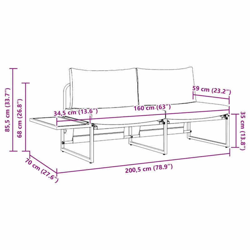 Sofa Ogrodowa z poduszką Ciemnoszary 200,5 x 70 x 85,5 cm Stal