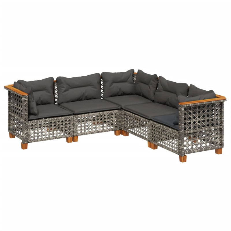 5-cz. zestaw wypoczynkowy do ogrodu, poduszki, szary rattan PE